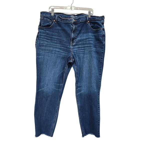 Old Navy Boyfriend Mid Rise Jeans Raw Frayed Hem Dark Wash Denim Plus Size 20 - Picture 1 of 8